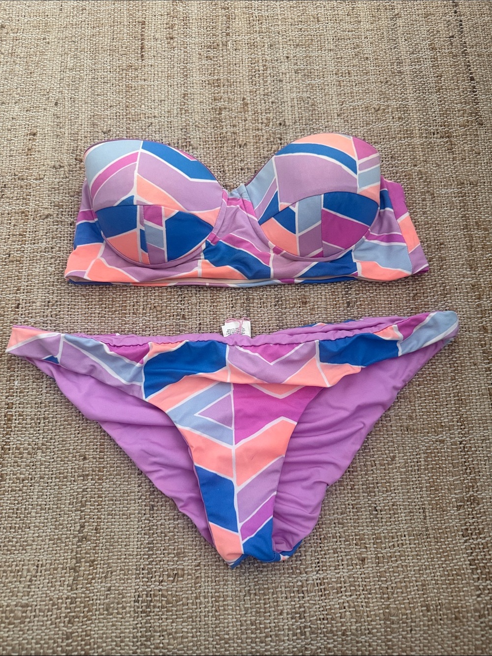 Zinke Two Piece Strapless Underwire Colorblock Bikini Pink Purple Blue